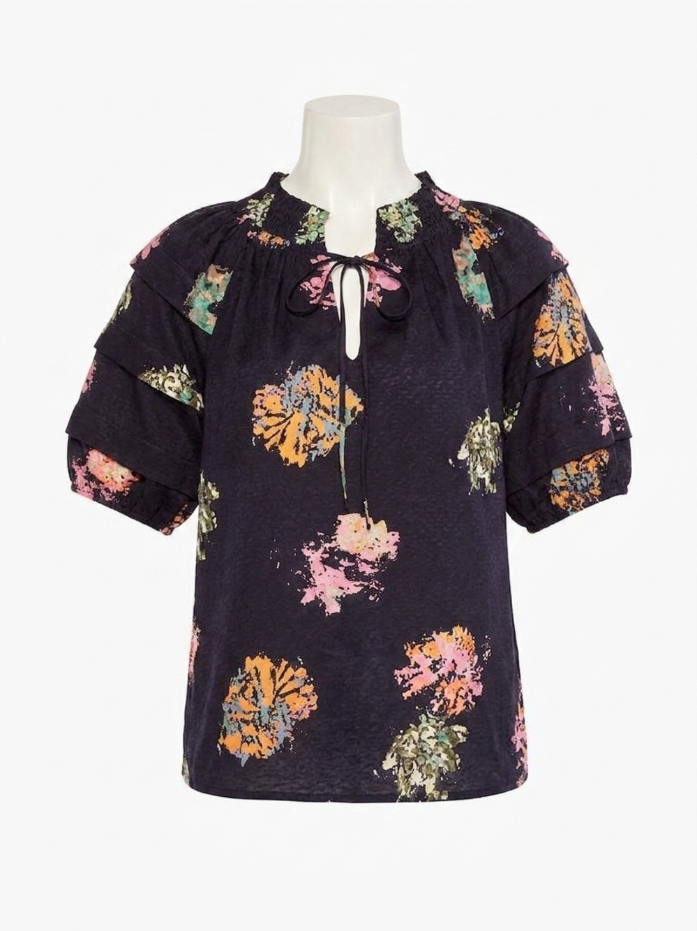 NEW NIC + ZOE women's bess bright spot top in indigo multi
